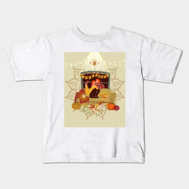 Thanksgiving Dinner with lesbian couple Kids T-Shirt by ariverde